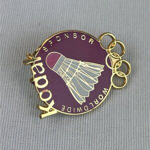 Kodak Badminton Enamel Pin Gold-Tone Olympic Rings Shuttlecock Pink